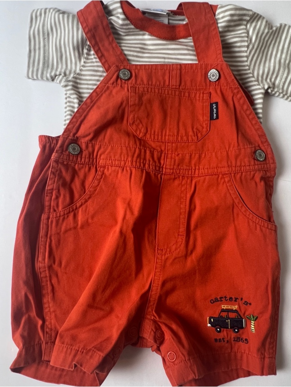 Carter's Orange Toddler Overalls Shorts with t-shirt 9-12 months